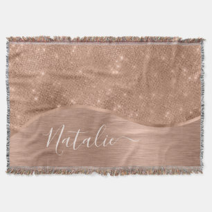 Metallic Rose Gold Glitter Personalised Throw Blanket