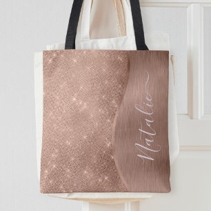 Metallic Rose Gold Glitter Personalised Tote Bag