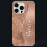 Metallic Rose Gold Glitter Personalized iPhone 15 Pro Max Case<br><div class="desc">Easily personalize this rose gold brushed metal and glamorous faux glitter patterned phone case with your own custom name.</div>