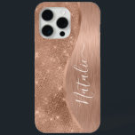 Metallic Rose Gold Glitter Personalized iPhone 15 Pro Max Case<br><div class="desc">Easily personalize this rose gold brushed metal and glamorous faux glitter patterned phone case with your own custom name.</div>