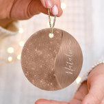 Metallic Rose Gold Glitter Personalized Ceramic Ornament<br><div class="desc">Easily personalize this rose gold brushed metal and glamorous faux glitter patterned ceramic ornament with your own custom name.</div>