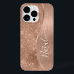 Metallic Rose Gold Glitter Personalized iPhone 14 Pro Max Case<br><div class="desc">Easily personalize this rose gold brushed metal and glamorous faux glitter patterned phone case with your own custom name.</div>