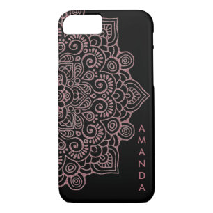 METALLIC  Rose Gold Intricate Lace Mandala BLACK iPhone 8/7 Case