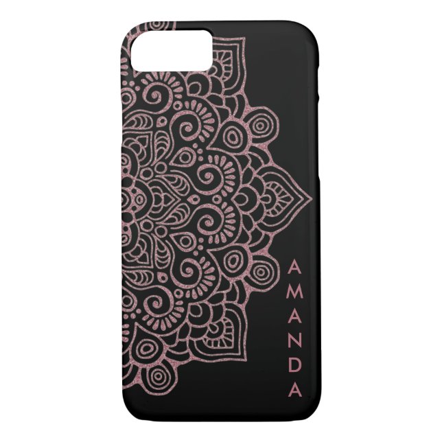 METALLIC  Rose Gold Intricate Lace Mandala BLACK Case-Mate iPhone Case (Back)