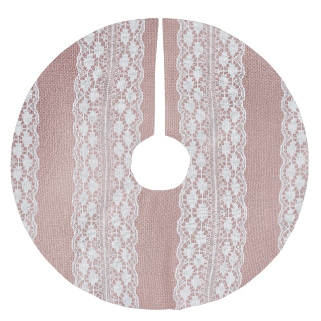 Metallic rose gold, off-white lace texture. brushed polyester tree skirt (Front)