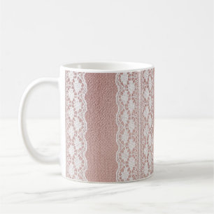 Metallic rose gold, off-white lace texture. coffee mug