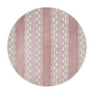 Metallic rose gold, off-white lace texture. cutting board