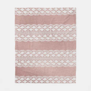 Metallic rose gold, off-white lace texture. fleece blanket