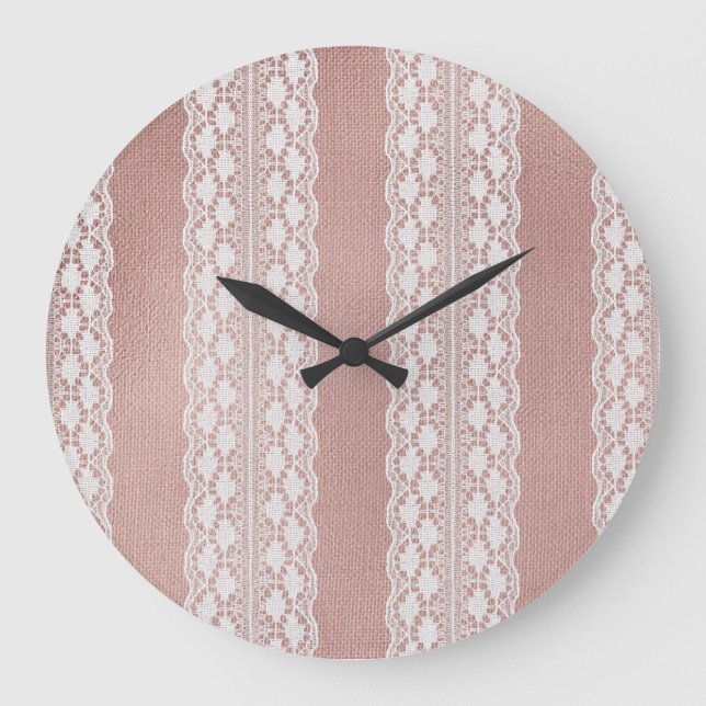Metallic rose gold, off-white lace texture. large clock (Front)