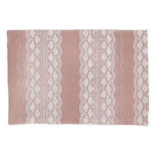 Metallic rose gold, off-white lace texture. pillowcase