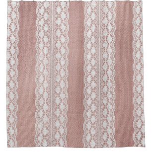 Metallic rose gold, off-white lace texture. shower curtain