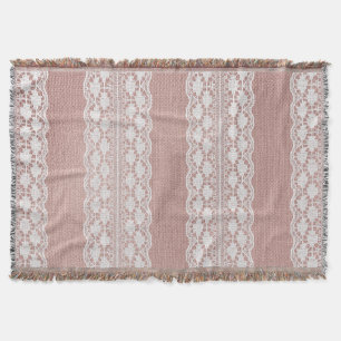 Metallic rose gold, off-white lace texture. throw blanket