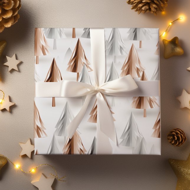 Metallic Rose Gold Platinum Silver Christmas Trees Wrapping Paper (Creator Uploaded)