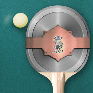 Metallic Rose Gold Steel trompe l’œil  Monogram   Ping Pong Paddle