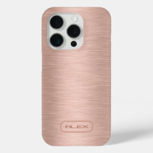 Metallic rose-gold texture, custom monogram iPhone 15 pro case
