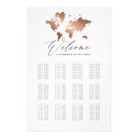Metallic rose gold world map wedding seating plan
