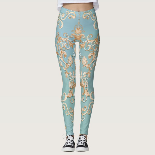Metallic Rose Quartz: Glossy Texture Leggings (Front)