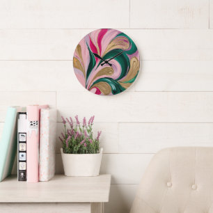 Metallic Rose Whirl Large Clock