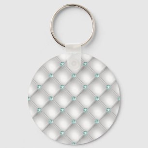 Metallic Satin White Mint Green Bling Glam Key Ring