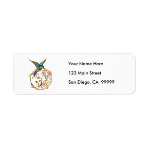 Metallic Scrollwork with Hummingbird & Flowers Return Address Label