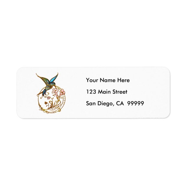 Metallic Scrollwork with Hummingbird & Flowers Return Address Label (Front)