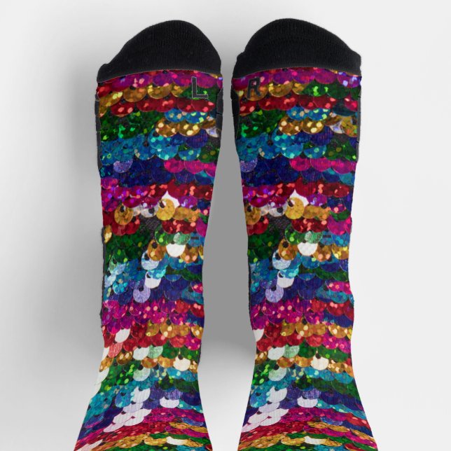Metallic Sequins Glitter Abstract Pixel Pattern Socks (Top)