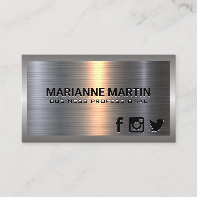 Metallic Shine Background | Social Media Icons Business Card (Front)