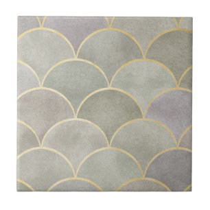 Metallic shiny art deco fan pattern, Deco, beautif Ceramic Tile