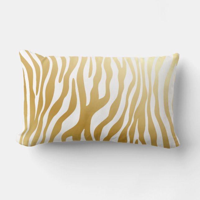 Metallic Shiny Gold Zebra Pattern Lumbar Cushion (Front)