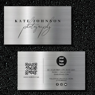 Metallic Signature Script QR Code Social Media Business Card