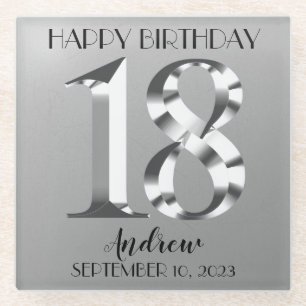 Metallic Silver 18th birthday Glass Coaster