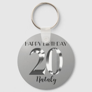 Metallic silver 20th birthday key ring