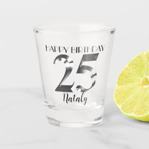 Metallic silver 25th birthday shot glass