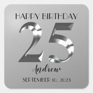 Metallic Silver 25th birthday Square Sticker