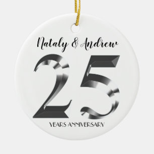Metallic Silver 25th Wedding Anniversary Ceramic Ornament