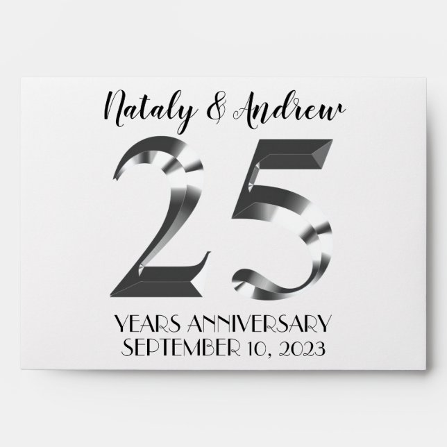 Metallic Silver 25th Wedding Anniversary Envelope (Front)