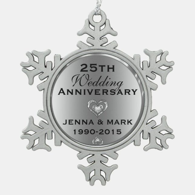 Metallic Silver 25th Wedding Anniversary Ornament (Front)