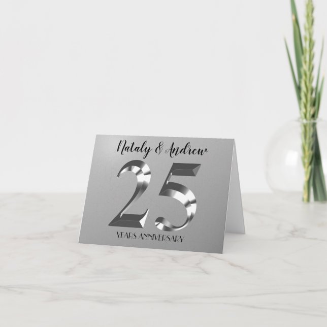 Metallic Silver 25th Wedding Anniversary Thank You Card (Front)