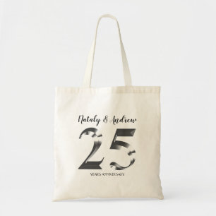 Metallic Silver 25th Wedding Anniversary Tote Bag