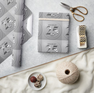 Metallic Silver 25th Wedding anniversary Wrapping Paper