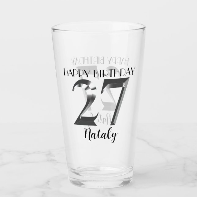 Metallic silver 27th birthday glass (Front)