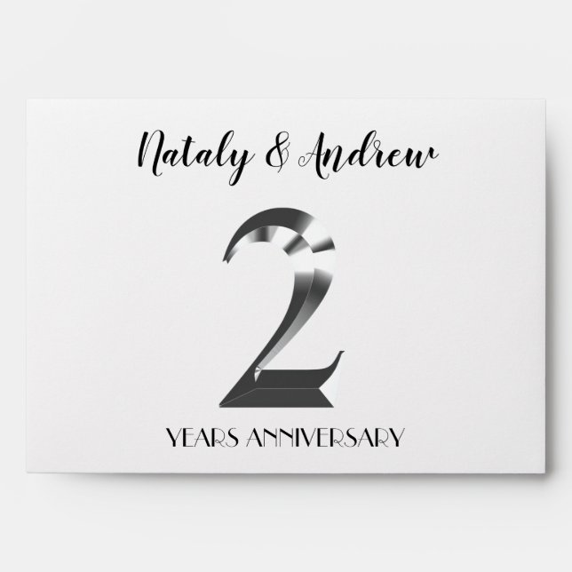 Metallic Silver 2th Wedding Anniversary Envelope (Front)