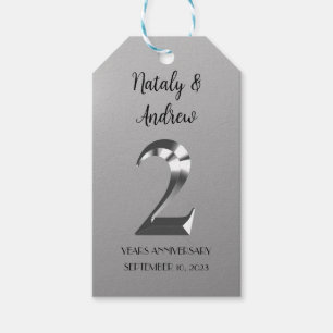 Metallic Silver 2th Wedding Anniversary Gift Tags