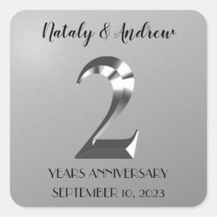 Metallic Silver 2th Wedding Anniversary Square Sticker