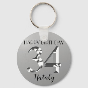 Metallic silver 34th birthday key ring