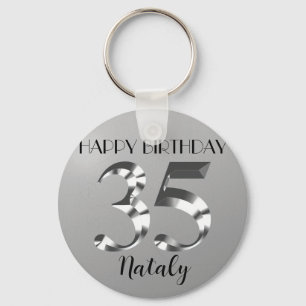 Metallic silver 35th birthday key ring