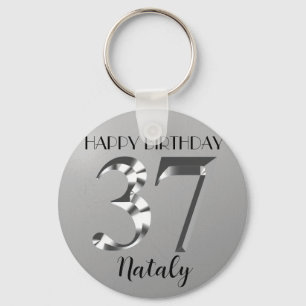 Metallic silver 37th birthday key ring