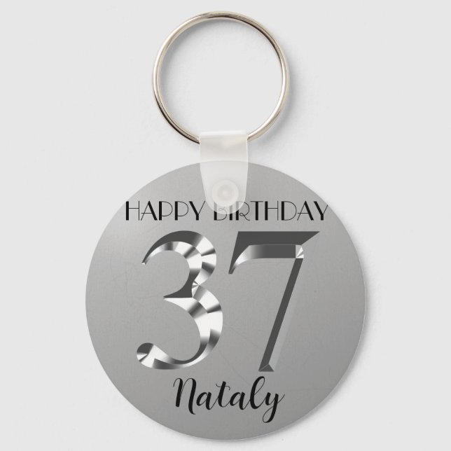 Metallic silver 37th birthday key ring (Front)