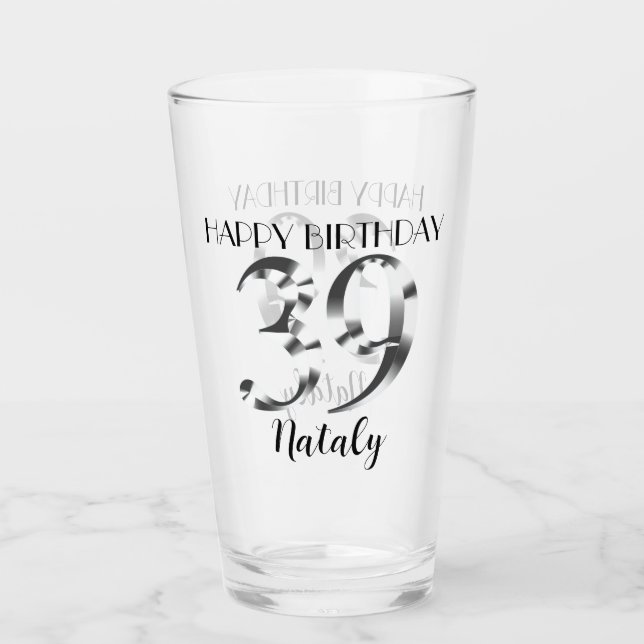 Metallic silver 39th birthday glass (Front)