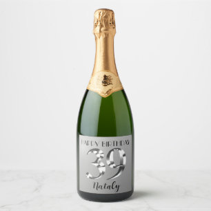 Metallic silver 39th birthday sparkling wine label